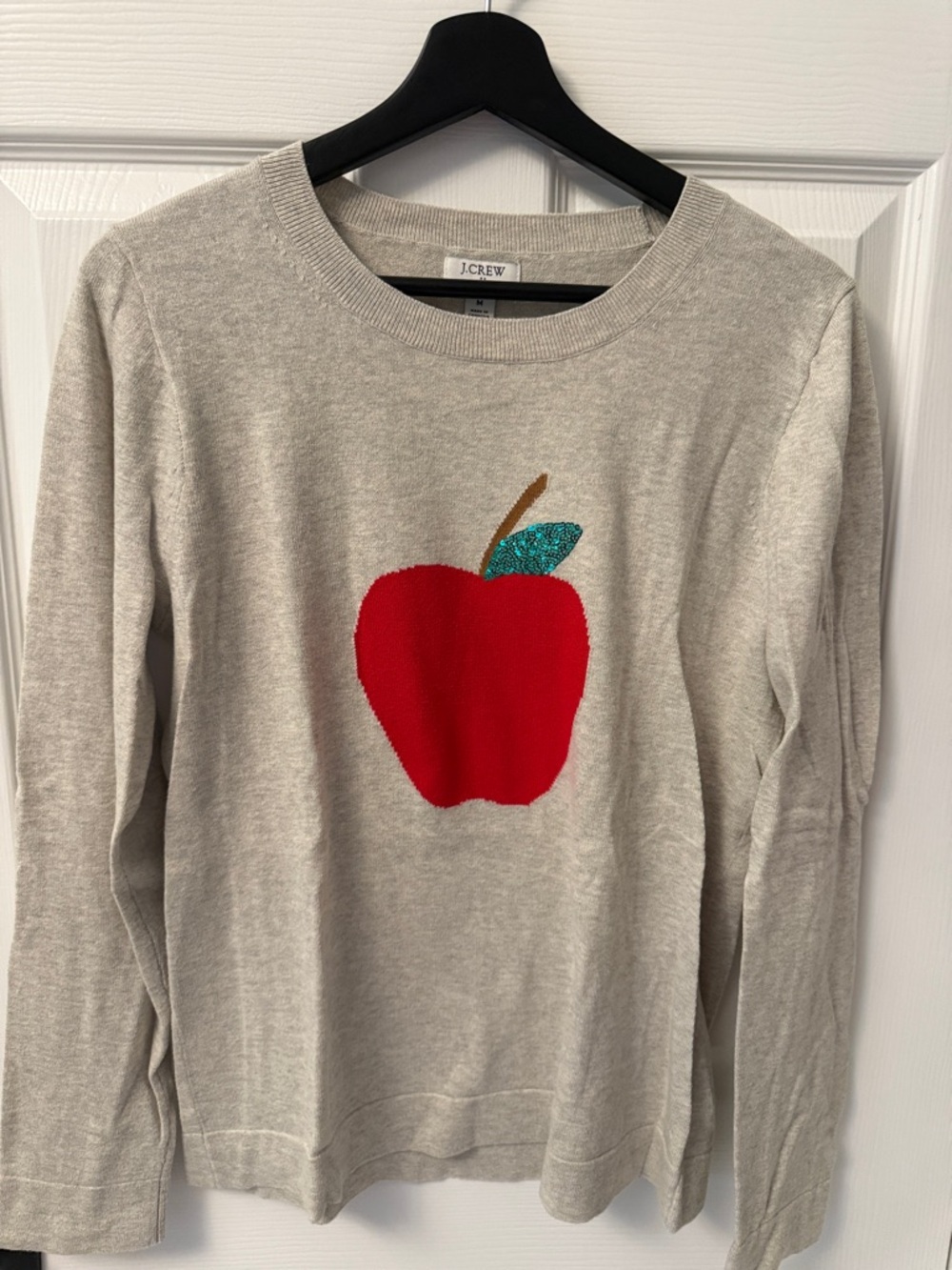 J. Crew Sweater with Red Apple Graphic